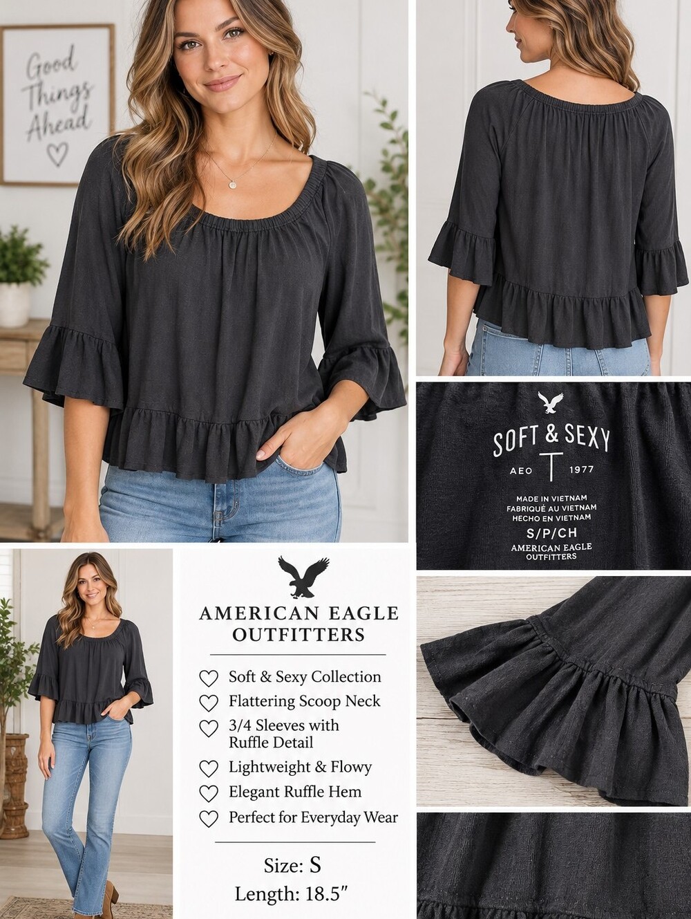American Eagle Outfitters Soft & Sexy T with Ruffled Bottom